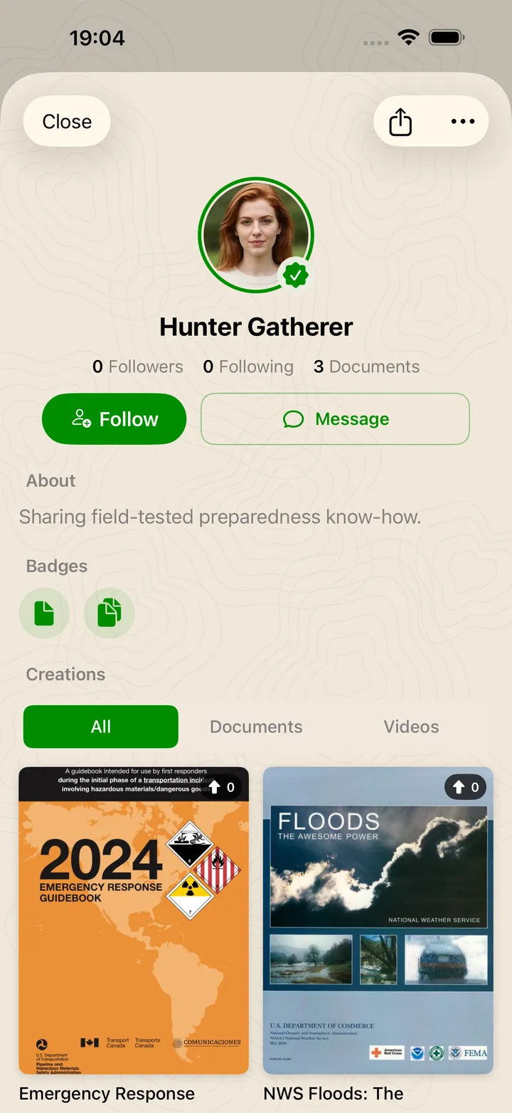Public creator profile with badges and creations